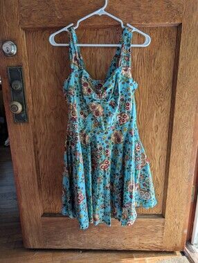 Hell Bunny Teal Floral Fit-and-Flare Dress - Medium